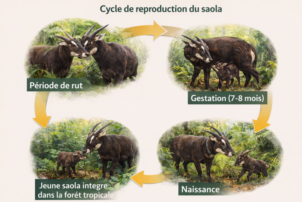 schéma du cycle de reproduction des saolas