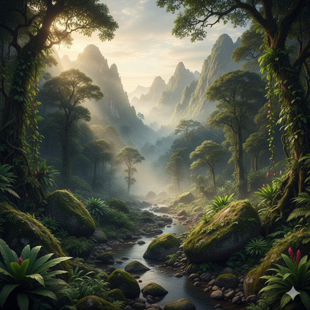 forêt des saolas au milieu des montagnes