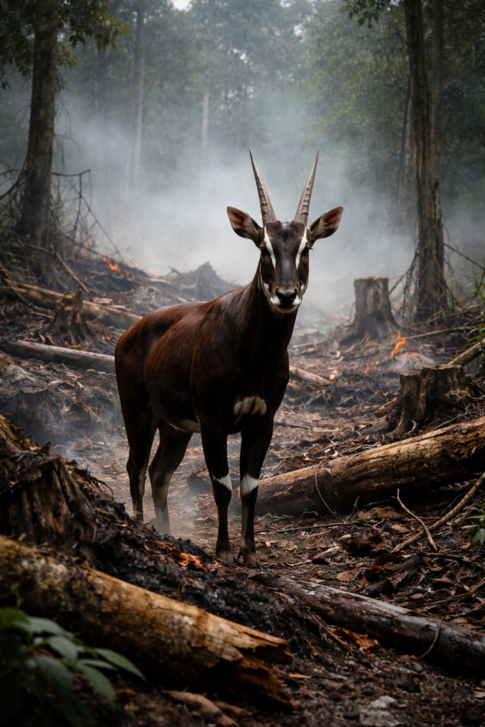 saolas menacés par la déforestation dans leur habitat naturel