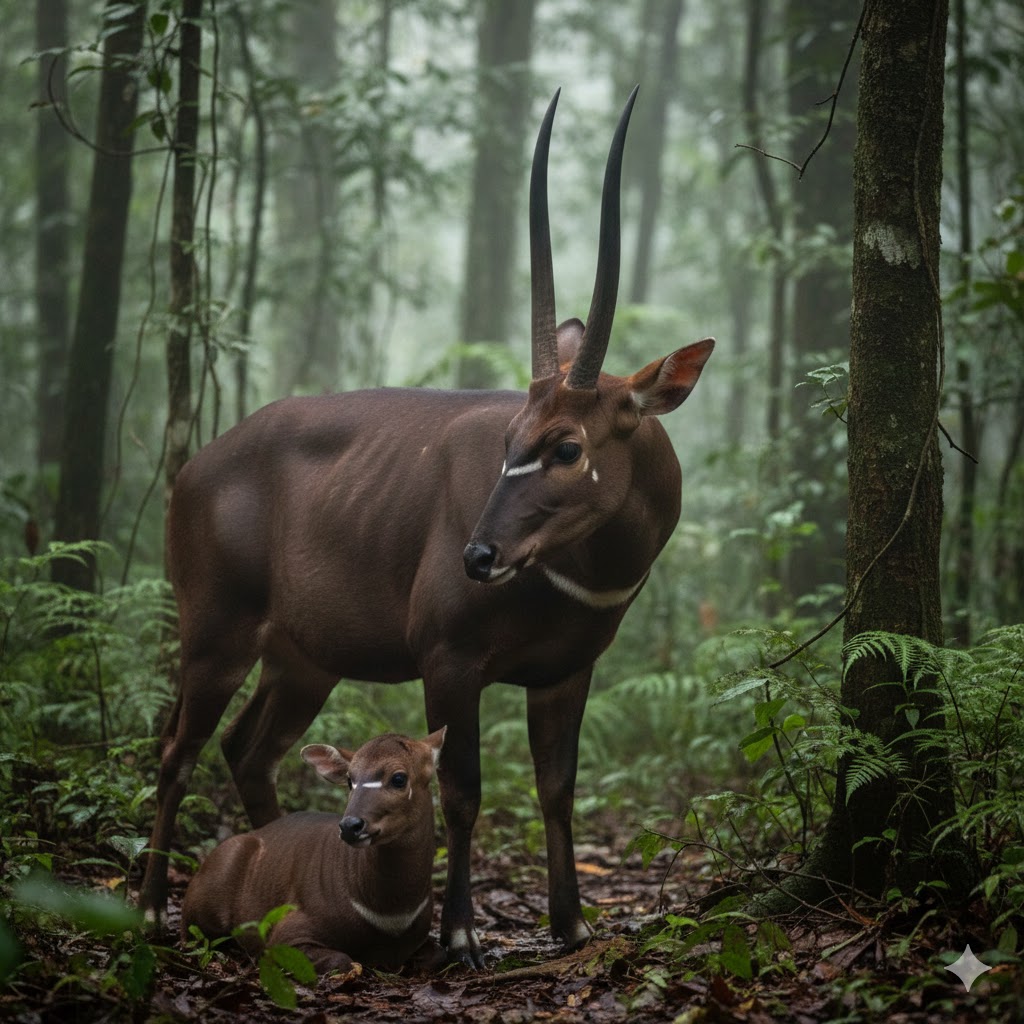 la maman saola avec son petit dans la forêt